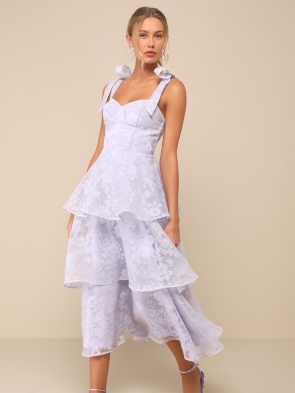 Lulus Glamorous Sweetie Lavender Burnout Tie-strap Bustier Midi Dress Purple
